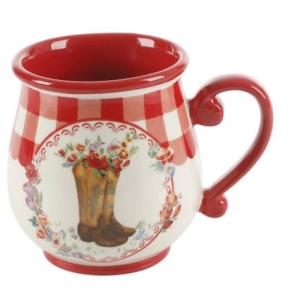 🦋 New The Pioneer Woman Cowboy Boot Red Gingham 16-oz Mug - Picture 3 of 5